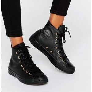 Black Leather High Top Converse